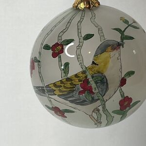 Reverse Painted Birds Flowers  Hanging Vintage Christmas Ornament
